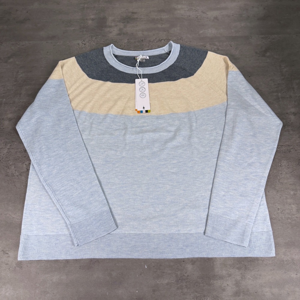 Smartwool Edgewood Colorblock Crew Sweater Womens XL Blue Merino Wool Knit NEW